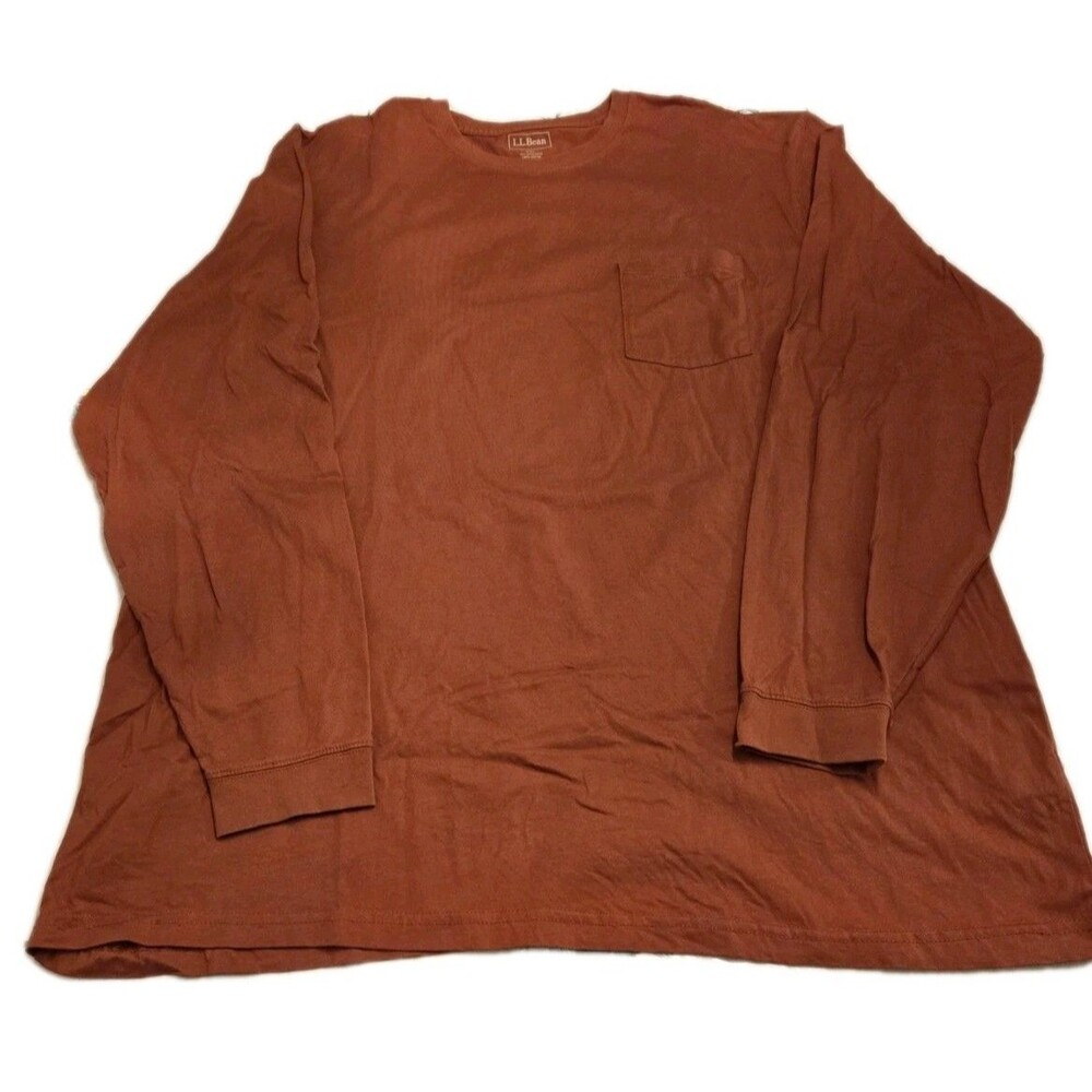 L.L. Bean Unshrinkable Long Sleeve T-Shirt XXL Tall Rust Orange Pocket Tee - Picture 2 of 5